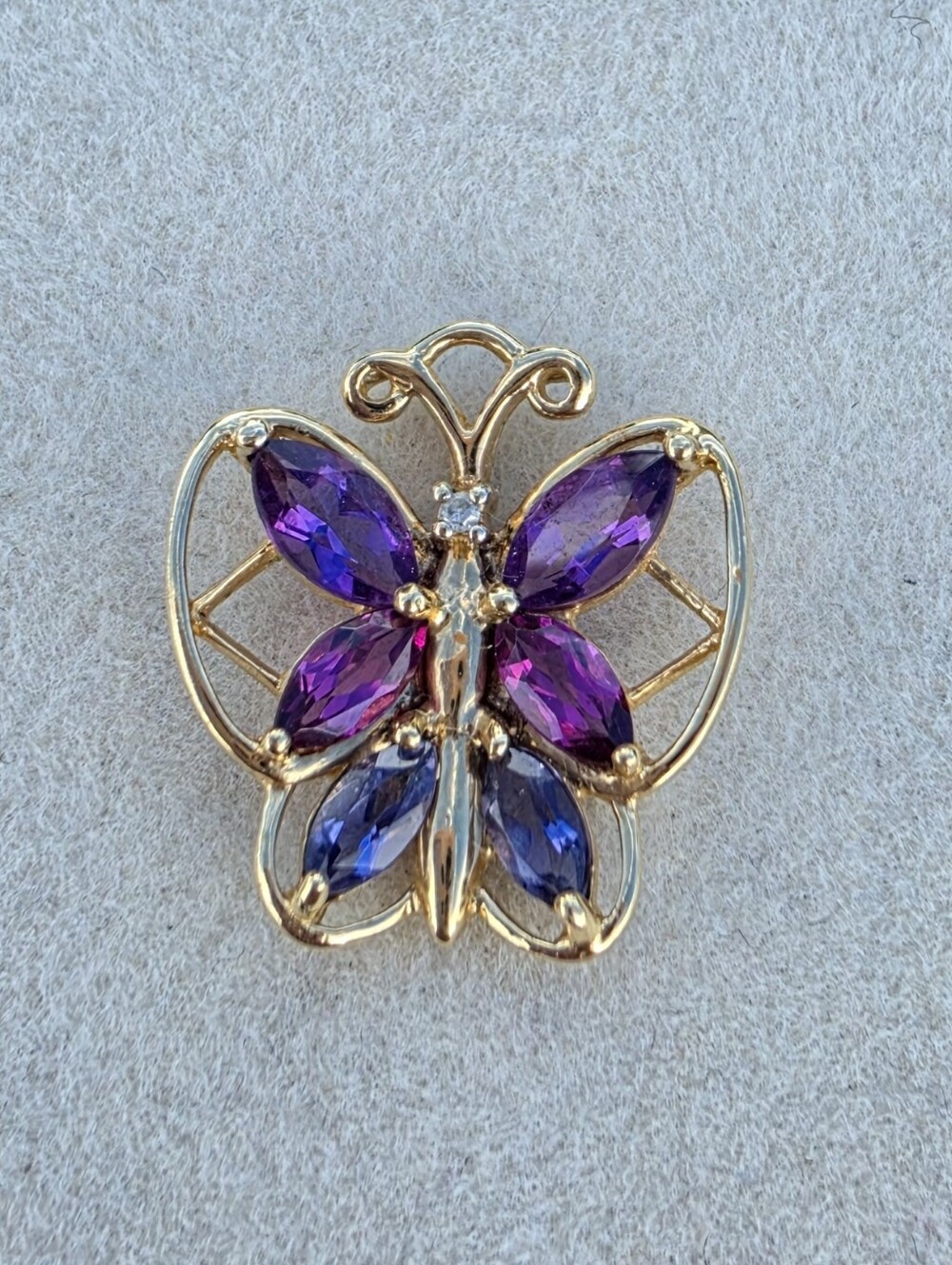 10K Solid Gold Butterfly Pendant by SLV • Purple & Blue Stones • 1.44g